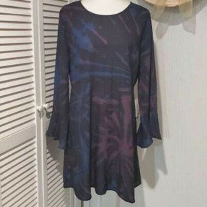 Modcloth  Watercolor Tie Dye Bell Sleeve Dress L